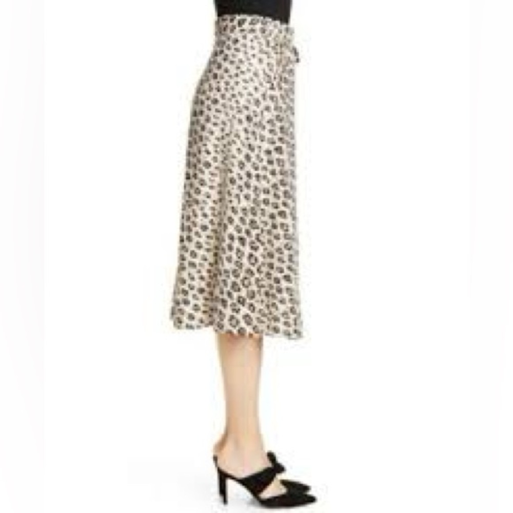 Joie Collen A-Line Leopard Print Linen Wrap Midi Skirt -